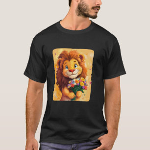 Camiseta Leão Brincalhão com Flores Brilhantes para um Dia