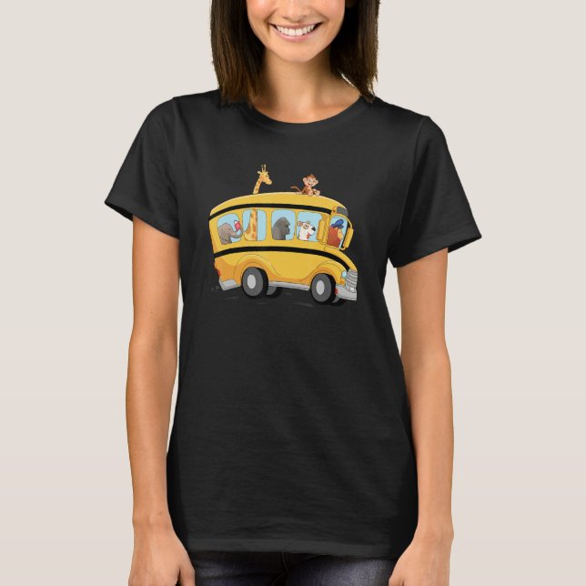 Camiseta Leão, Cachorro e Macaco numa Engraçada de Ônibus E (Frente)