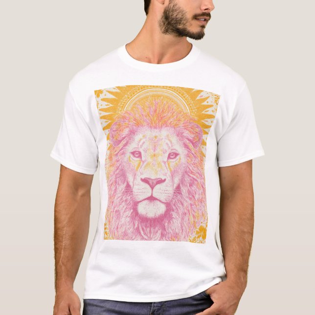Camiseta Leão Celestial Rosa e Laranja (Frente)