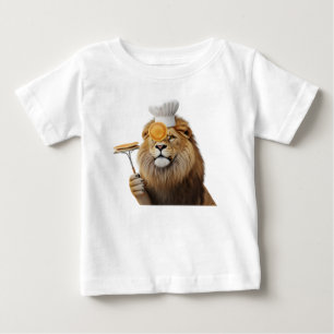 Camiseta Leão Chef Engraçado com Panquecas e Touca Isolado
