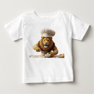 Camiseta Leão Chef Humorístico Assando com Colher e Farinha