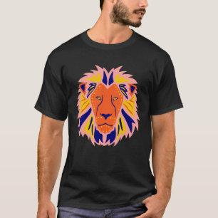 Camiseta Leão Colorido Detalhado Cabeça de Leão Grande