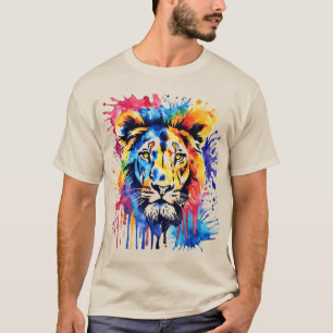 Camiseta Leão colorido engraçado aquarela