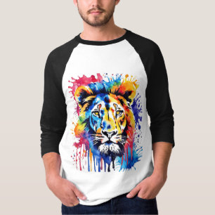 Camiseta Leão colorido engraçado aquarela