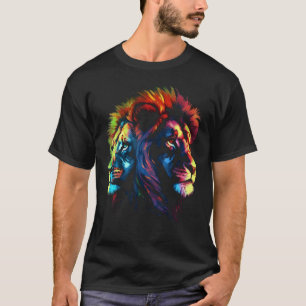 Camiseta Leão Colorido Ying e Yang Animal do Zoológico Leão