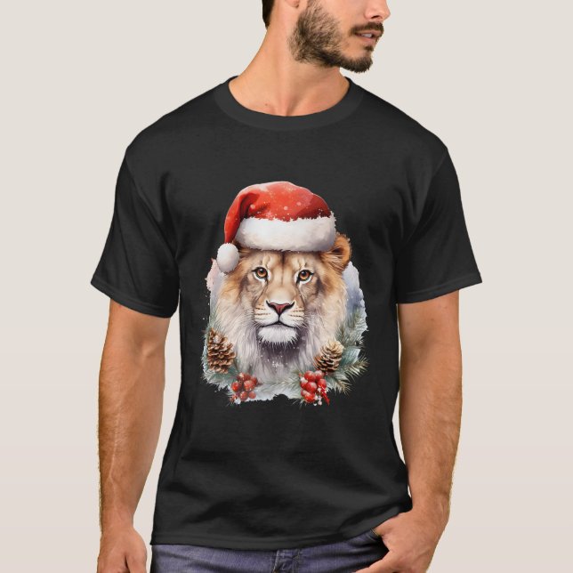 Camiseta Leão com chapéu de Natal África do Sul Safari Anim (Frente)