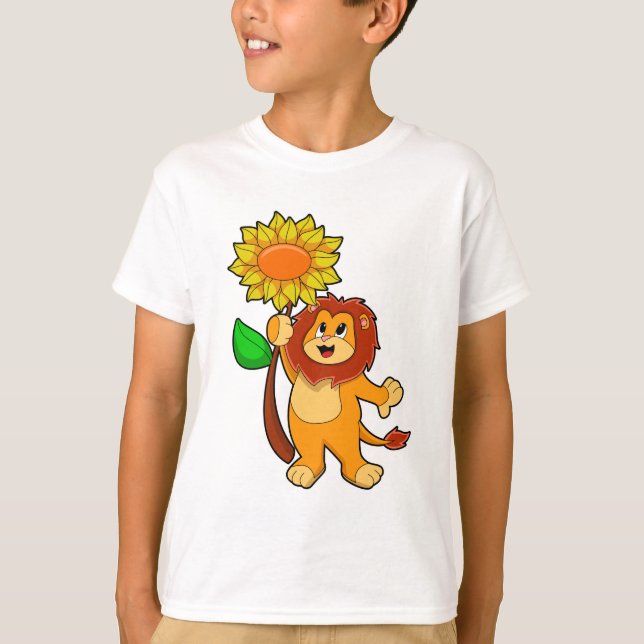 Camiseta Leão com girassol florescente (Frente)