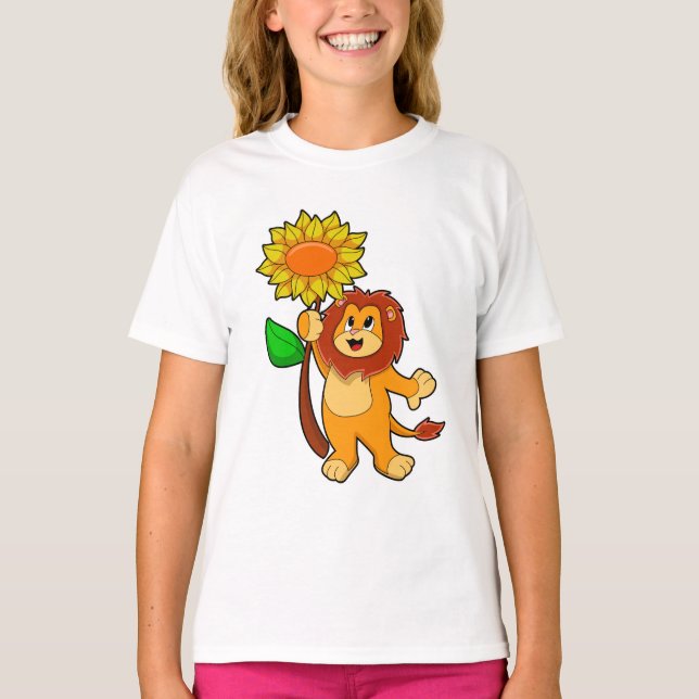 Camiseta Leão com girassol florescente (Frente)