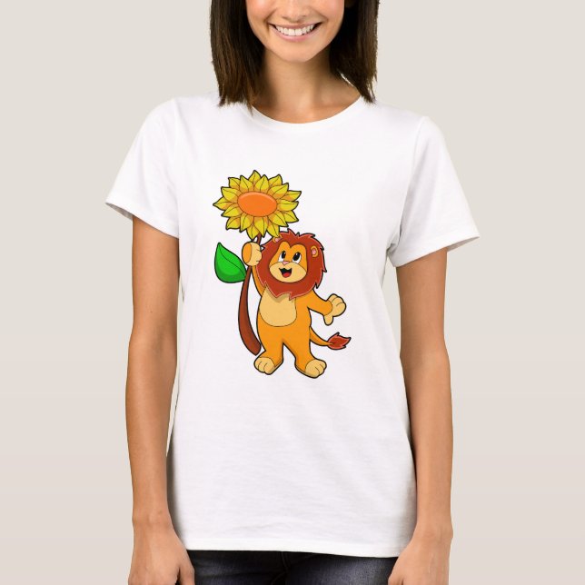 Camiseta Leão com girassol florescente (Frente)