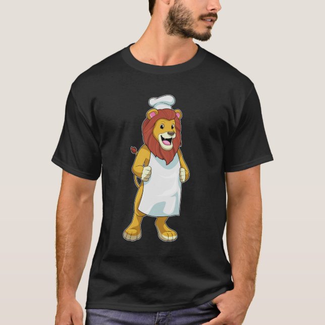 Camiseta Leão como cozinheiro com chapéu de Chef e avental  (Frente)