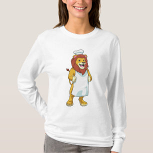Camiseta Leão como cozinheiro com chapéu de Chef e avental 