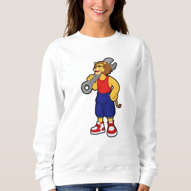 Camiseta Leão como mecânico com chave inglesa (Frente)