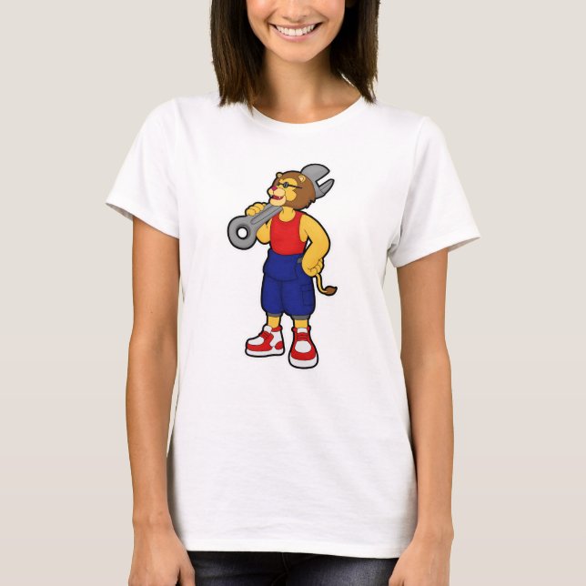 Camiseta Leão como mecânico com chave inglesa (Frente)