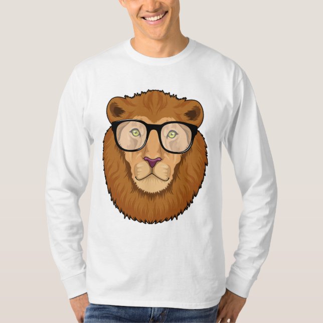 Camiseta Leão como Nerd de Óculos (Frente)