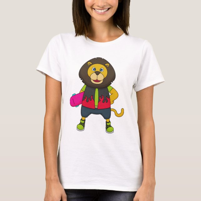 Camiseta Leão como Patinador com skate (Frente)