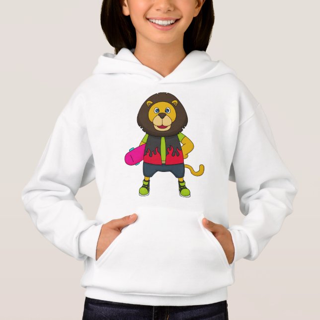 Camiseta Leão como Patinador com skate (Frente)