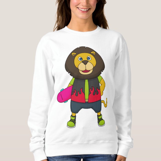 Camiseta Leão como Patinador com skate (Frente)