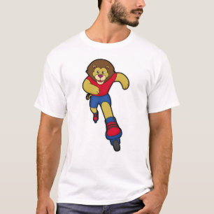 Camiseta Leão como skater com skates em linha