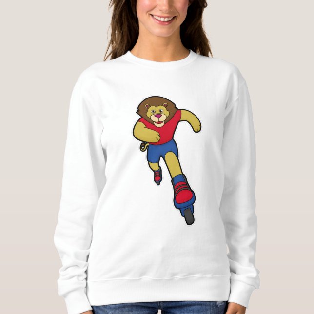 Camiseta Leão como skater com skates em linha (Frente)