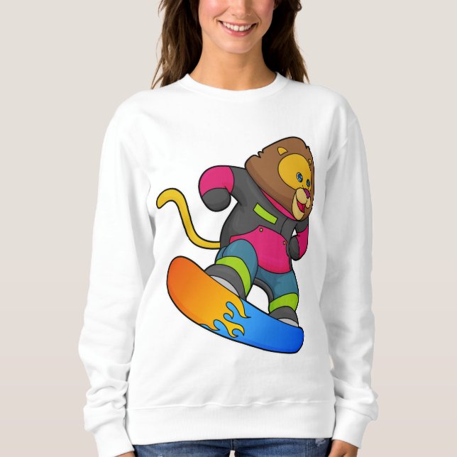 Camiseta Leão como Snowboarder com Snowboard (Frente)