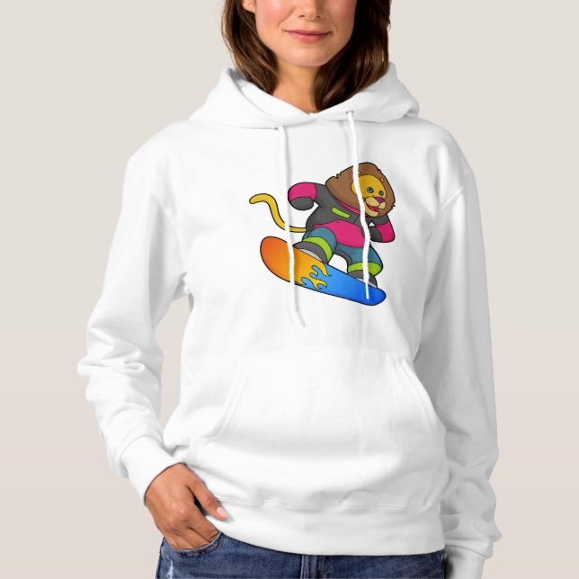 Camiseta Leão como Snowboarder com Snowboard (Frente)