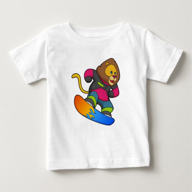 Camiseta Leão como Snowboarder com Snowboard (Frente)