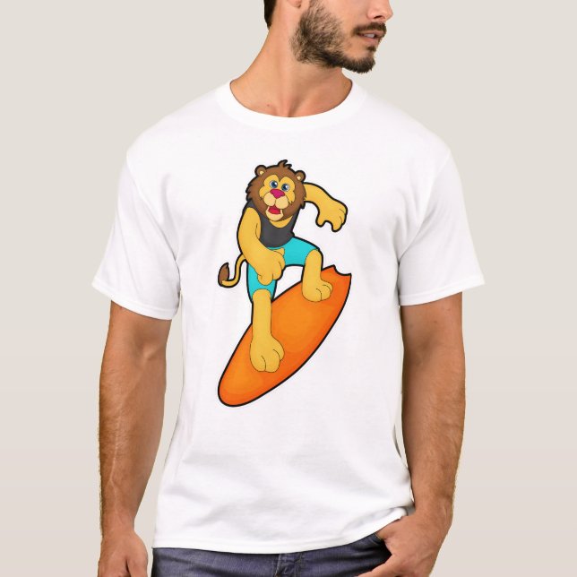 Camiseta Leão como Surfer com Surfboard (Frente)