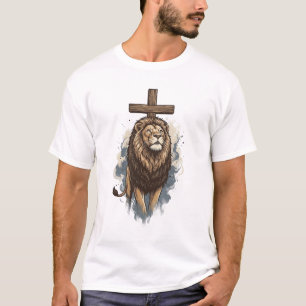 Camiseta Leão Cristão e Cruz Vintage