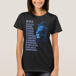 Camiseta Leão Cristão Jesus É Meu Rei, Deus, Senhor, E Sa