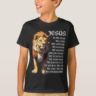 Camiseta Leão Cristão Jesus É Meu Rei, Deus, Senhor, E Sa
