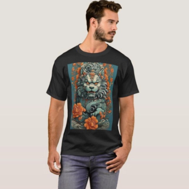 Camiseta Leão da Sabedoria Flu  (Asian Lion Head Art Graphic T-Shirt  100%  cotton unisex standard fit. 
)