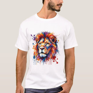 Camiseta Leão de Aquarela Vibrante