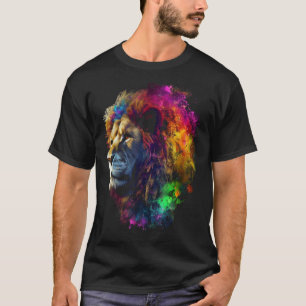 Camiseta Leão de Arte Animal Colorido de Leão Trabalho de a