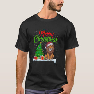 Camiseta Leão de Árvore de Natal Luz Engraçada Leão de Nata