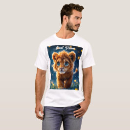 Camiseta Leão de bebê mágico caminhando em uma noite de fan