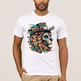 Camiseta Leão de crânio de açúcar com chapéu superior