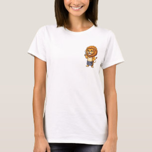 Camiseta Leão de desenho animado feliz barbeiro segurando t