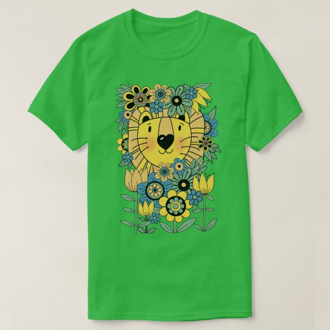 Camiseta Leão de força floral dos anos 70 (Frente do Design)