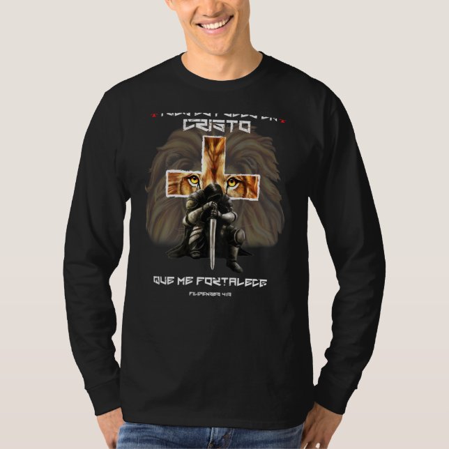 Camiseta Leão De Judah Cruzando O Gráfico Espanhol Cristão  (Frente)