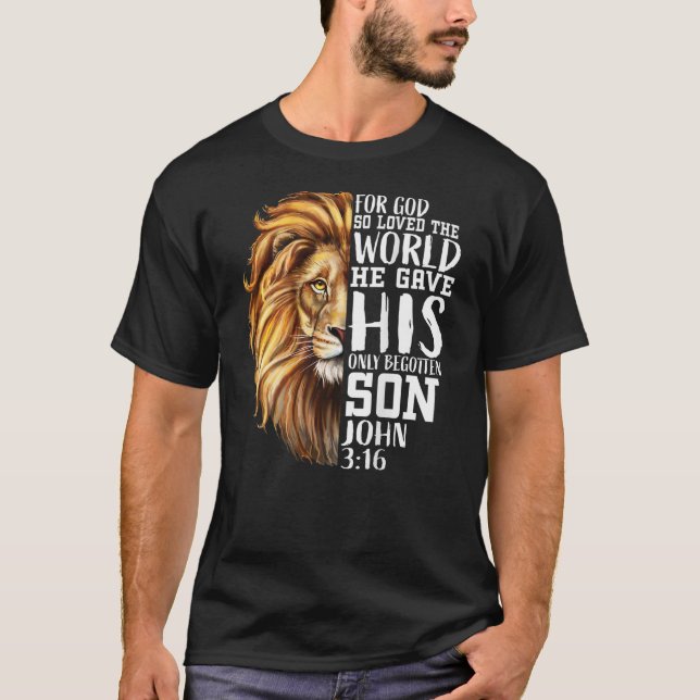 Camiseta Leão De Judah John 3:16 Homens Versos Cristãos (Frente)