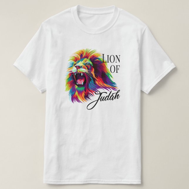 Camiseta Leão de Judah Multicolor Bíblico Cristão (Frente do Design)