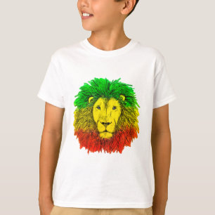 Camiseta Leão de rasto vermelho-amarelo, desenho da Jamaica
