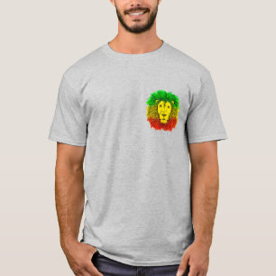 Camiseta Leão de rasto vermelho-amarelo, desenho da Jamaica