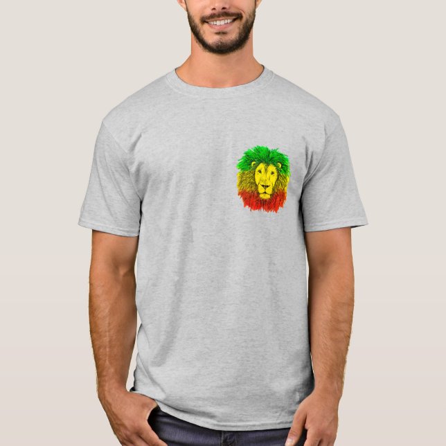 Camiseta Leão de rasto vermelho-amarelo, desenho da Jamaica (Frente)
