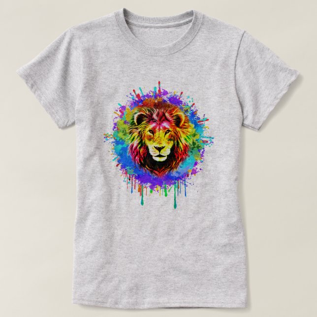Camiseta Leão de respingo de tinta colorida (Frente do Design)