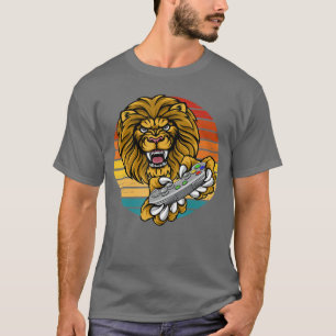 Camiseta Leão de videogame jogador de jogos eletrônicos ret