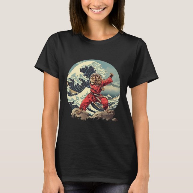 Camiseta Leão do Karate Ondas Monte Fuji Kickboxing Taekwon (Frente)