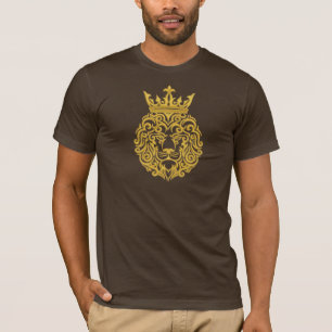 Camiseta Leão Dourado com Coroa - Estilo de Bordado Majesto
