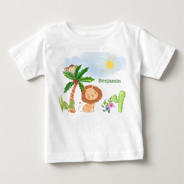 Camiseta Leão e Macaco em Cena Fofa da Selva (Frente)