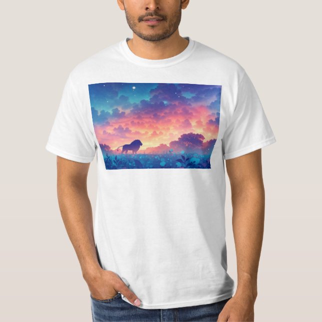 Camiseta Leão em um Campo de Tons de Pôr do Sol (Frente)